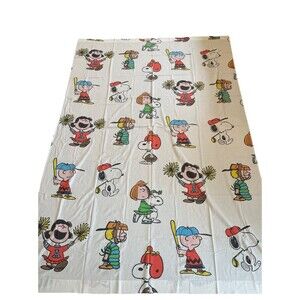 Vintage Peanuts Sheet 60s Twin Flat 66x104 Montgomery Ward Muslin Snoopy Charlie